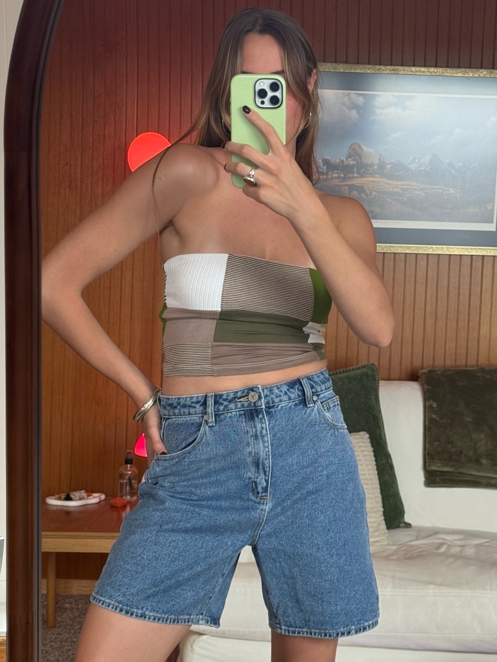 Abrand a Carrie High-Rise Mid Blue Denim Jean Shorts